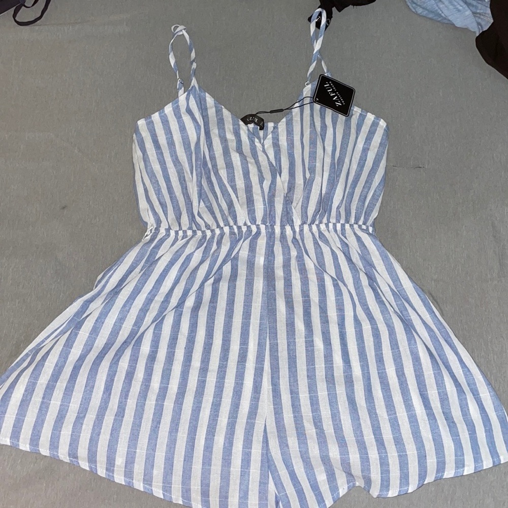 Light blue striped romper